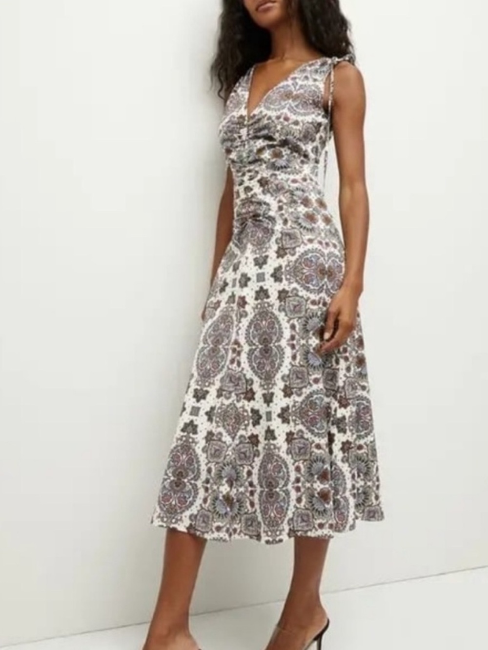 Veronica Beard Zia Kaleidoscope-Print Midi Dress Size 10 Ruched Cotton V-Neck
